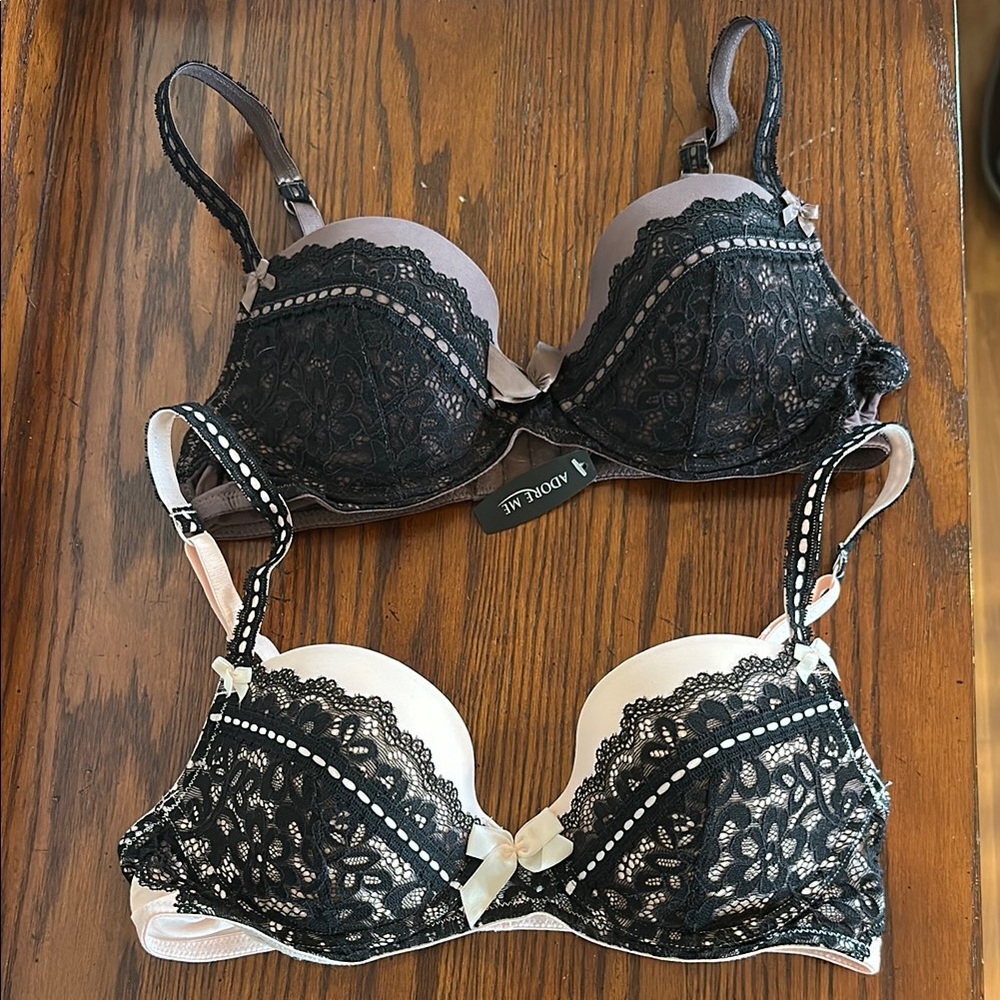 Adore Me Mocha and Light Pink with Black Lace Bras size 34B